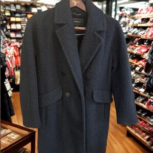 Women's Navy Bouclé Double-Breasted Coat Large